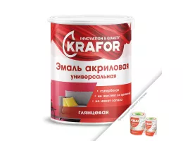 Эмаль Krafor белая глянцевая 1 кг для деревянных, бетонных, кирпичных поверхностей